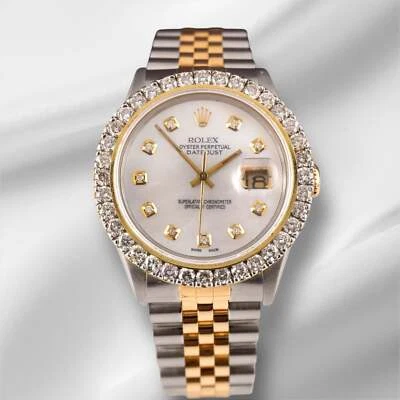 Rolex Men's Datejust 36mm YG & Steel ICED 2.25ct Diamonds White MOP Dial Watch - Image 1 of 4