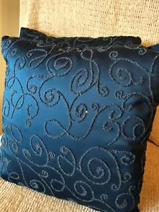 Navy Blue Beaded Swirls Throw Pillows Set 2 12x12 925 - Picture 1 of 8