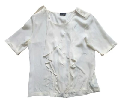 Blusa Fendi Manga Corta 100% Seda Volantes Marfil Blanco Tranquila Lujo IT 42 US 8  Foto 1 de 4