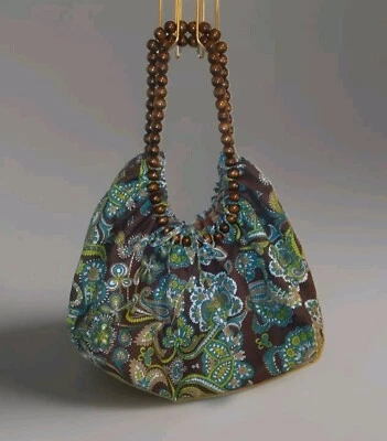 Cartera Boho Chic Cuentas de Madera XL Bolso de Mano Gimnasio Bolso de Pañales Turquesa Marrón Cachemira Foto 1 de 4