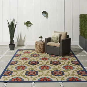 urison Aloha Indoor-Outdoor Blue/Multicolor 7' x 10' Area Rug Easy Cleaning - Picture 1 of 9
