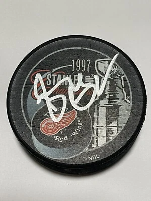 Disco de hockey Brendan Shanahan firmado Red Wings Stanley Cup Beckett certificado de autenticidad BAS IP b Foto 1 de 3