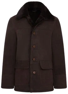 Klassischer brauner Herren Lammfellmantel echtes Lammfell Wildleder Ledermantel Jacke - Bild 1 von 6