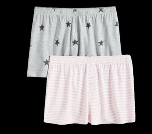 NWT Jenni Women's 2-Pk.Core Boxer Shorts Black Grey Stars/Peachskin Stripe XXL - Picture 1 of 7