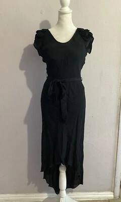 Yohana Baraschi Black Textured Sleeve Waterfall Belted Hi Low Cocktail Dress M - Изображение 1 из 4