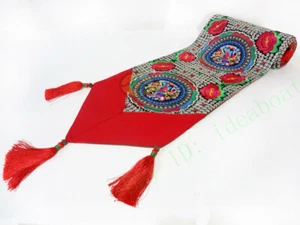 13.7x80" Chinese Hmong Auspicious Floral Blossom Embroidery pattern Table Runner - Picture 1 of 9