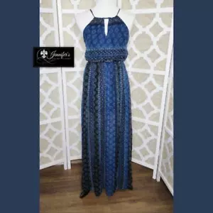 Hollister Women's Blue Chiffon Halter Open Back Criss Cross Maxi Dress Size S - Picture 1 of 12