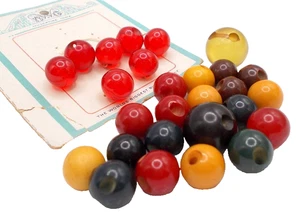 27 Vintage BAKELITE Plastic Pristal Ball Buttons Red Yellow Black Green Brown - Picture 1 of 13