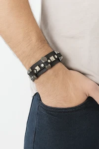 punk gothic mens leather cuff bracelet adjustable leather bracelet for men - Picture 1 of 3