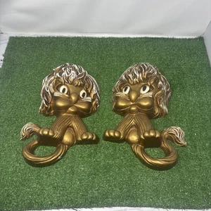 2 Vintage 70's HOMCO Universal Statuary Gold Lion Wall Hanging Plaques Decor - Picture 1 of 4