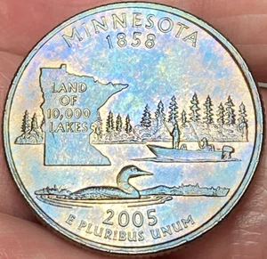 2005-D Minnesota State Quarter Beautiful Lustrous Gold/Rainbow Toned Coin  #19 - Picture 1 of 17