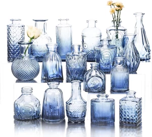 Set of 18 Blue Bud Vases for Flowers, Vintage Clear Glass Vases Small Vases for - Picture 1 of 12