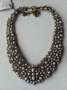 Baublebar Rhinestone Necklace Gray Pearl-tone Bib Collar Statement 6"Drop NWT - Picture 1 of 5