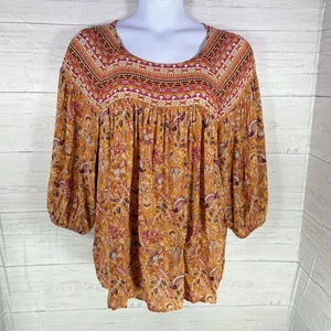  Cato 18/20 orange Tribal Blumen Bauernbluse Kokette Babydoll Landhaus Herbst - Bild 1 von 6