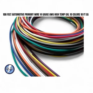 100 FEET AUTOMOTIVE PRIMARY WIRE 14 GAUGE AWG HIGH TEMP GXL 10 COLORS 10 FT EA - Picture 1 of 1