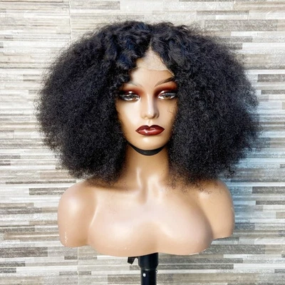 Peluca rizada afro rizada de 14" para mujeres negras pelucas afro cabello 100 % humano pelucas de encaje 4x4 Foto 1 de 4