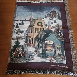 Vintage Christmas Throw Linda Nelson Stocks Winter Scene Goodwin Weaver READ  - Picture 1 of 7
