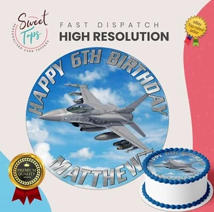 FIGHTER JET PERSONALISIERT RUNDER GEBURTSTAG ESSBAR KUCHENAUFLEGER DEKORATION - Bild 1 von 1
