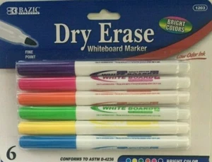 6er-Pack trocken abwischbare Whiteboard-Marker feine Spitze 6 Farben NEU!! - Bild 1 von 1