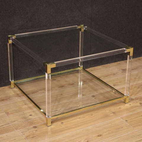 Living room coffee table glass and metal design furniture 80s modern vintage Cover