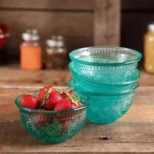 TWO Pioneer Woman ADELINE Turquoise Glass Fruit Dessert Bowls - Picture 1 of 1
