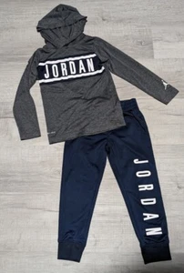 Jordan Air Set Dri Fit Hoodie Pants Boys Sz 4 XS Gray Navy Blue - Picture 1 of 15