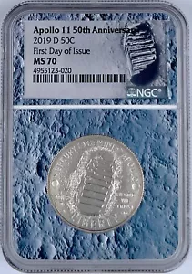 2019 D 50C Apollo 11 50th Anniversary Half Dollar NGC MS 70 First Day of Issue - Picture 1 of 2