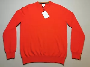 PAUL SMITH Mens Size S Cashmere Lava Orange LS Pullover BNWT Artist Stripe Trim - Picture 1 of 15