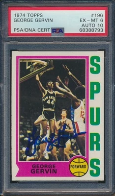 1974 Topps Baloncesto #196 George Gervin RC PSA 6/Auto 10 Gemas Como Nuevo Corte Novato Foto 1 de 2