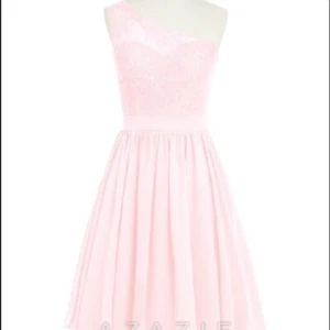 Azazie Bridesmaids Party Dress One Shoulder Sleeve Pink Magenta Chiffon Size 4 - Picture 1 of 3