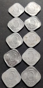 India Republic, Yearwise SET of Paise 5, Mixed Mints, Yrs 1985-94, Al-Mg (B-020) - Picture 1 of 2
