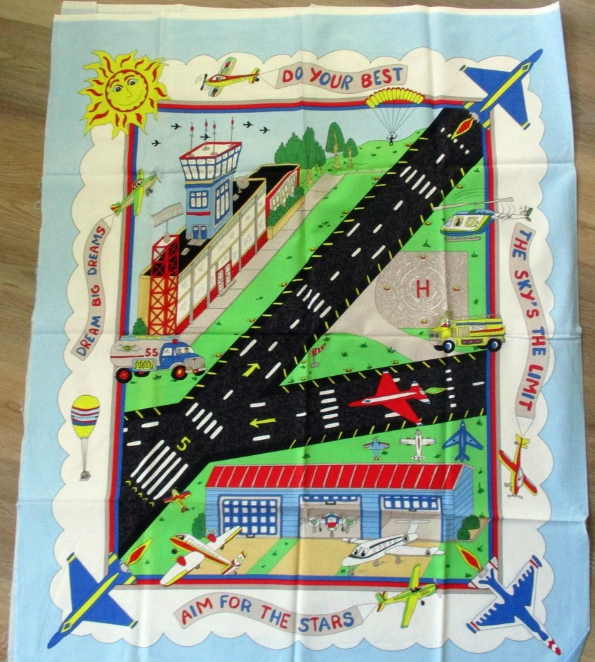 1 Colorful "Junior Pilots" Cotton Quilting/Wallhanging Fabric Panel - Image 1 of 1