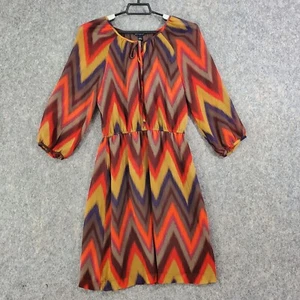 Banana Republic  Dress Women 2 Brown Red Baige lined Chiffon Elastic Waist - Picture 1 of 14