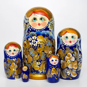 5pcs 18cm / 7" Gouache Genuine Matryoshka Russian Nesting Dolls - Picture 1 of 2