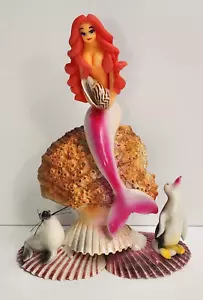 OOAK Mermaid Sea Shell Polymer Clay Art Doll Seal Penguin Figurine 8.5" tall - Picture 1 of 8
