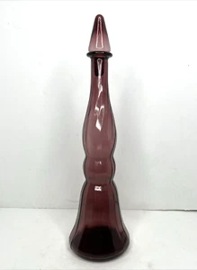 Ribbed Swirled Empoli Amethyst Glass Genie Decanter Bottle 13.5" with Stopper - Picture 1 of 21
