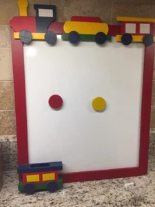 Wooden Train Magnetic Bulletin white Board kid's room - Picture 1 of 6