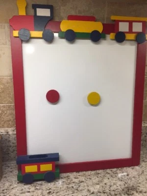 Wooden Train Magnetic Bulletin white Board kid's room  - Image 1 of 4