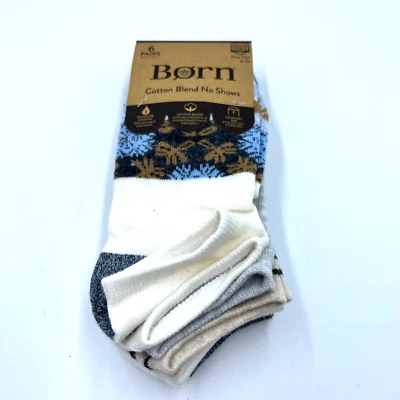 Born 6 Pair Cotton Blend No Show Socks Multiple Pattern Light Blue Gray Cream - Image 1 of 4