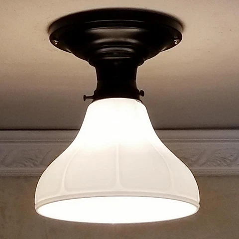 703b Antique 1910s 20s Victorian Ceiling Light Glass Shade Lamp Fixture kitchen Cover