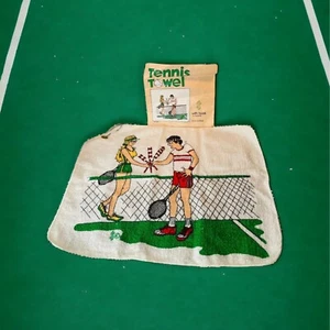 Vintage 1970s Funny Tennis Cotton Towel With Hook Animation New Made In USA - Picture 1 of 10