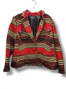 Jones New York Jacke Blazer Boho rot gefüttert strukturiert Damen S 20 W Fransen - Bild 1 von 4