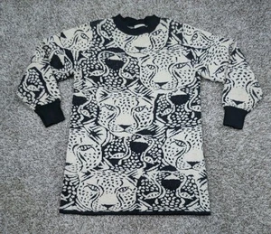 Farm Rio Midnight Leopards Sweater Dress Women's Small Black Beige Long Sleeve - Picture 1 of 7