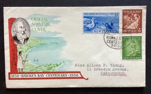 NZ 1958 Hawkes Bay Centennial FDC, marca oficial, Ahuriri especial pmk (NZF1224) - Imagen 1 de 2