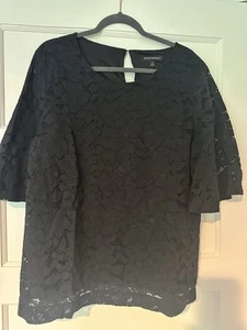 Banana Republic Women's Lined Lace Blouse, Short Sleeve, XL, Black - Picture 1 of 2