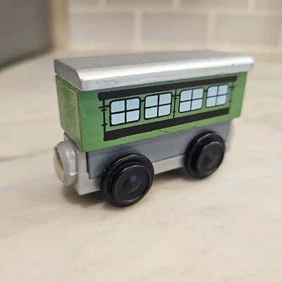 2008 KidKraft Wooden Train Green Passenger Coach Car Fits BRIO Thomas Magnetic - Image 1 of 4