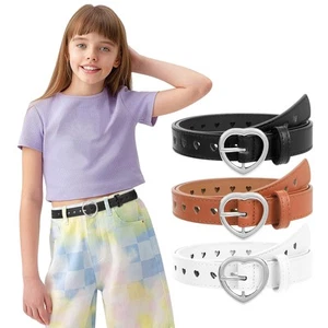 3 Pack Kids Belts for Girls Heart Buckle Leather Girls Belt Hollow Waist Belt... - Picture 1 of 7