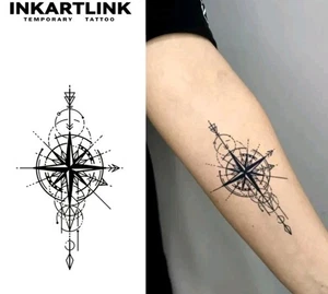 Nautical Star Compass Arrow INKARTLINK Temporary Tattoo Semi Permanent Tattoos - Picture 1 of 6