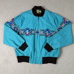 Vintage Wrangler Brushpopper Jacket Mens Large Blue Western Aztec 90s Rare Vtg L - Picture 1 of 14