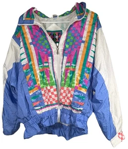 VTG East West Retro 80s Parachute Windbreaker White & Multicolored Sz M EUC - Picture 1 of 6
